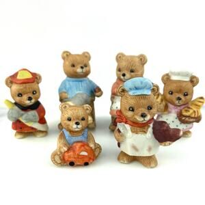 Vintage Homco Bear Bisque Family and Career Collection Figurines Set of 6